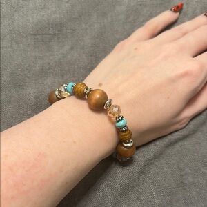 Wooden Bead Bracelet with Turquoise Accents
